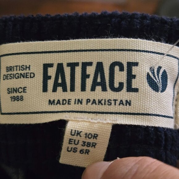 Fat Face NWT Blue Keswick Cord Trousers Wide Leg Front Patch Pockets Size 6R - Picture 10 of 11